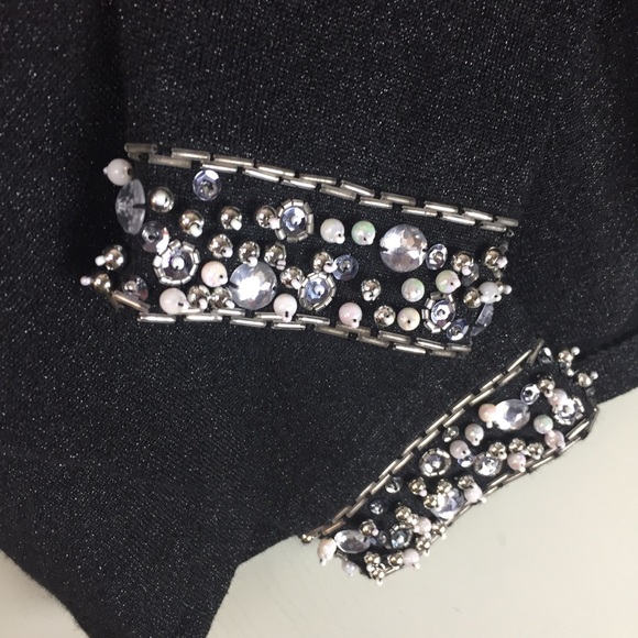 Design Options Rhinestone Pearl Bead Metallic Shimmer Knit Black Sweater Small - Picture 5 of 11